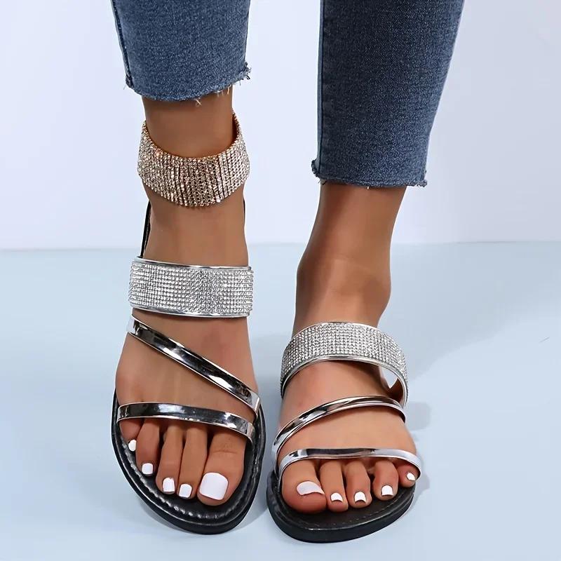 Glitzernde Strass-Sandalen für Damen - Bequeme Zehentrenner für drinnen und draußen