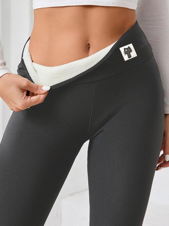 Women's High-Waisted Fleece-Lined Wool Leggings - Warm Skinny Yoga Pants for Autumn/Winter