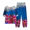 Women's Summer Half Sleeve Printed Tops Elastic Waist Nine Piece Pants Two Piece Set