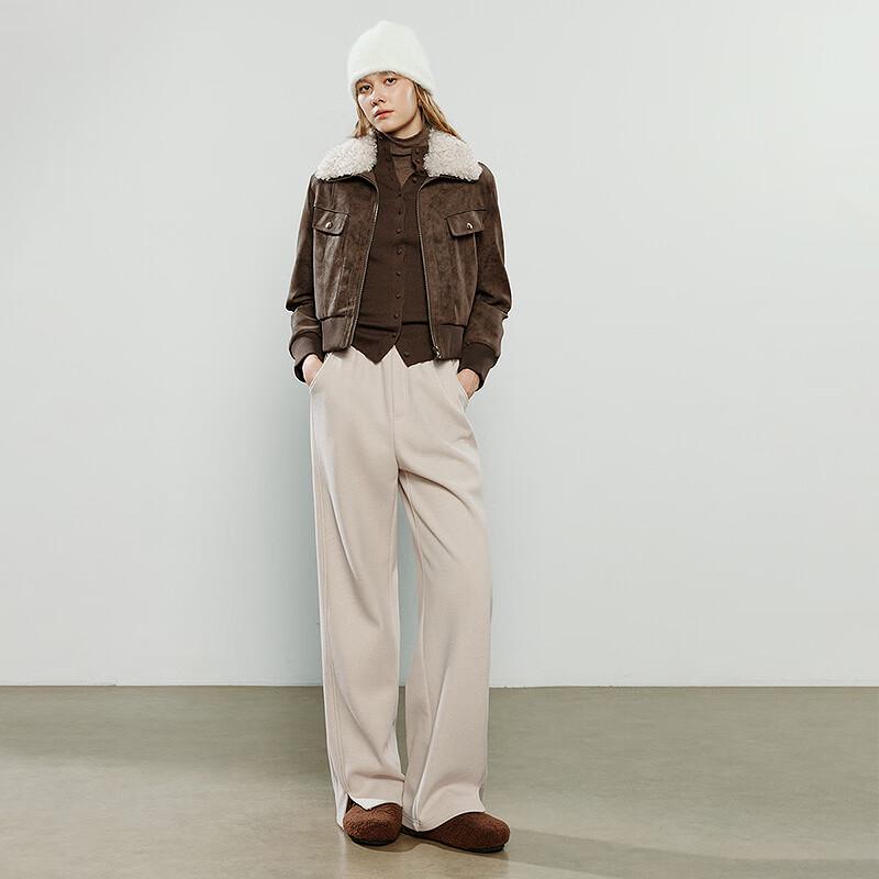 Chuyu Women's Plush Lined Straight Slit Winter Trousers