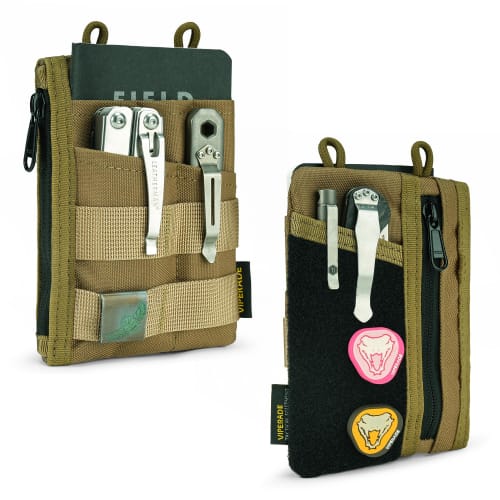 VIPERADE VE18 EDC Pouch for Men, Pocket Organizer with 3 Slots, 2 Zipper Pockets, Velcro Closure, and Multi-Tool Pouch (Tan)