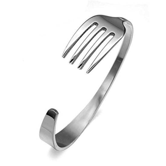 Surgical Stainless Steel [Green Piercing] Men's Bracelet, Bangle, Fork, 316L, Armlet, Silver, Freezers, Wrist, STB45/SP