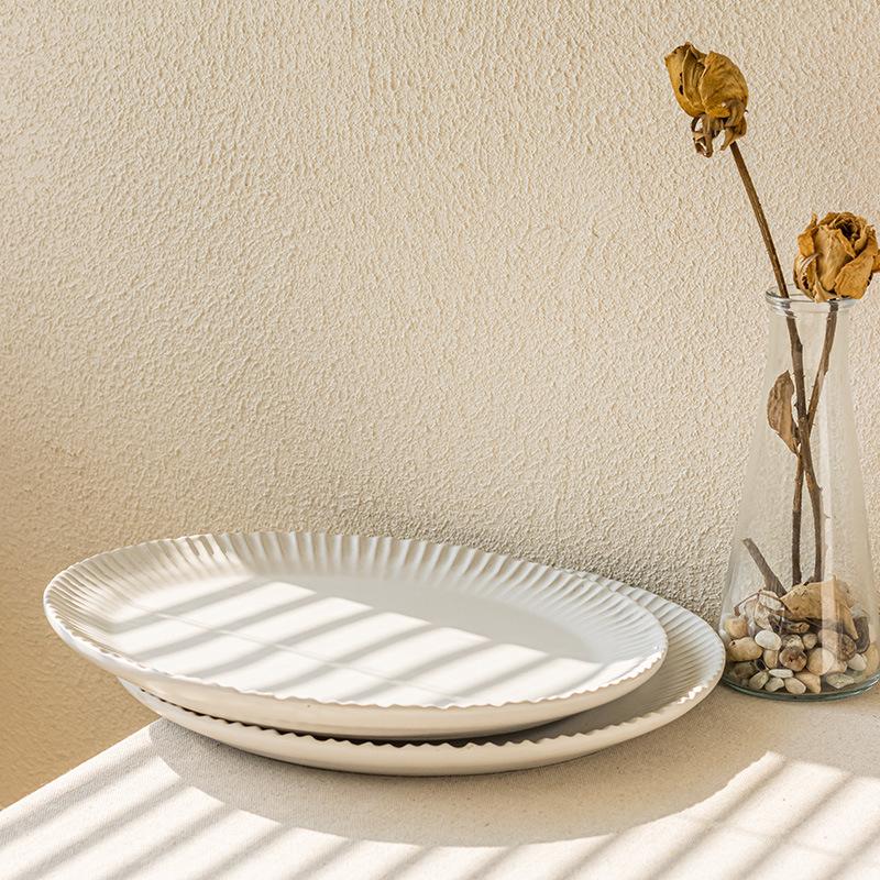 Premium Embossed Ceramic Tableware Household Large Plate 11 Inch Matte Steak Plate Exquisite Large Vegetable Plate