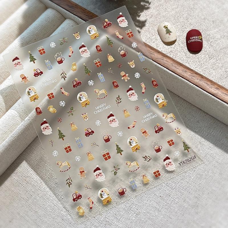 Cute Christmas Snowman Christmas Tree Santa Claus Nail Stickers Kawaii Art Stickers Diy New Year Accessories Manicure Decals