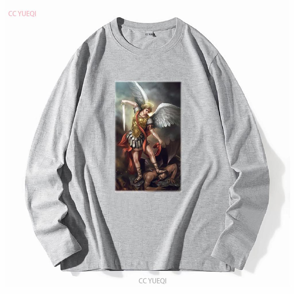 Catholic Natural T Shirt Saint Michael Archangel V11 Vintage Sizes S 5XL Vintage Washed Homme Fashion Soft Breathable