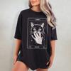 Women's Vintage Tarot Card Skeleton Cat The Lovers Print T-Shirt Men Oversized Tee Cotton Loose Top Short Sleeve