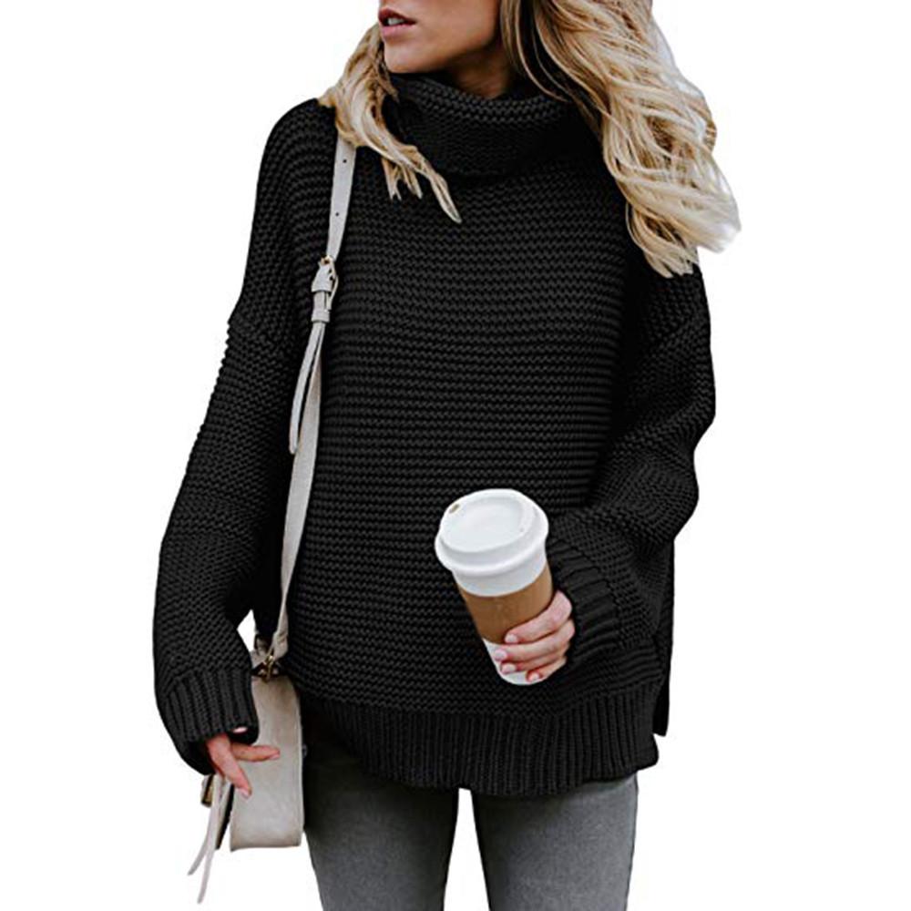Women Long Sleeve Loose Turtleneck Knitted Sweater Jumper Pullover Top Blouse