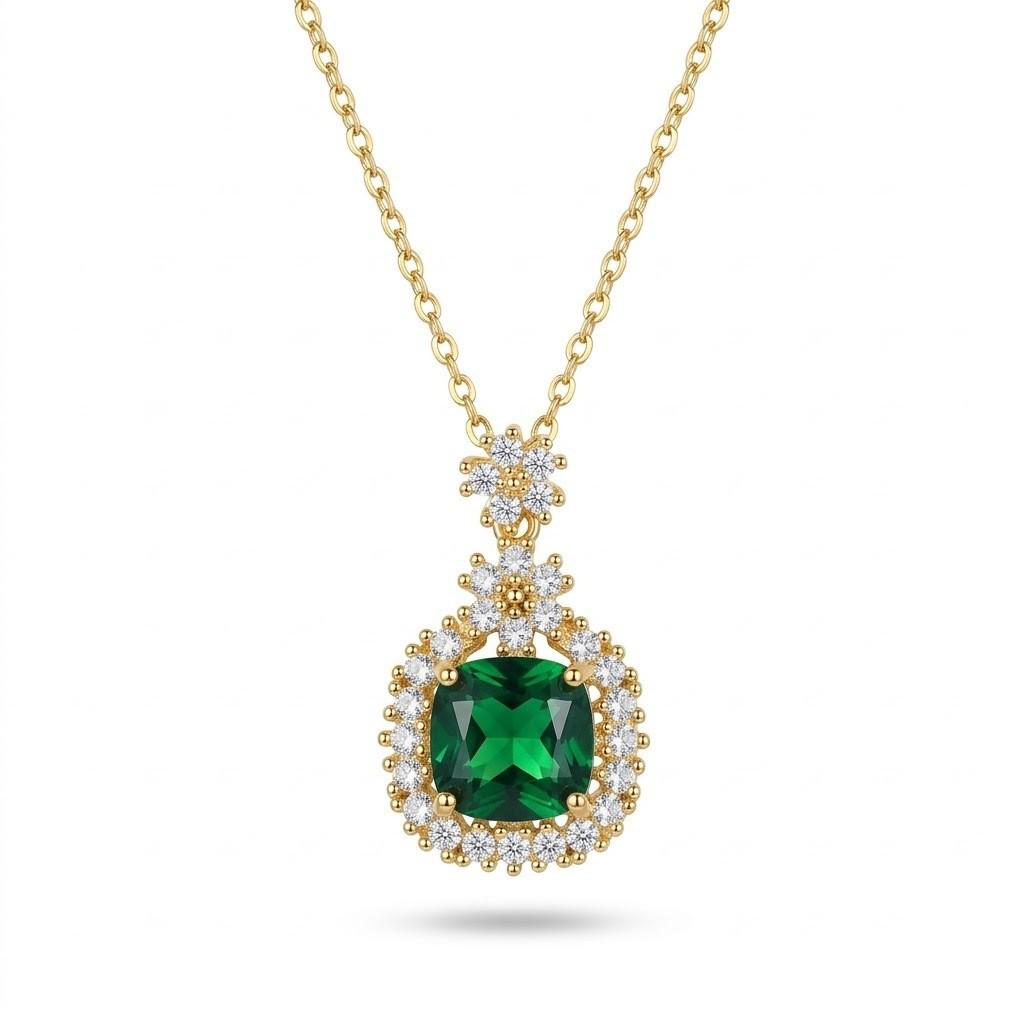 Women's Japanese-Korean Style Zircon Emerald Jewelry Set: Necklace, Ring, Earring, and Elegant Clavicle Chain