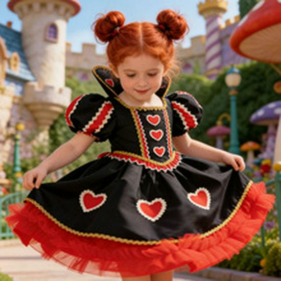 Queen of Hearts Girls’ Cosplay Dress for Alice In Wonderland Role-Playing