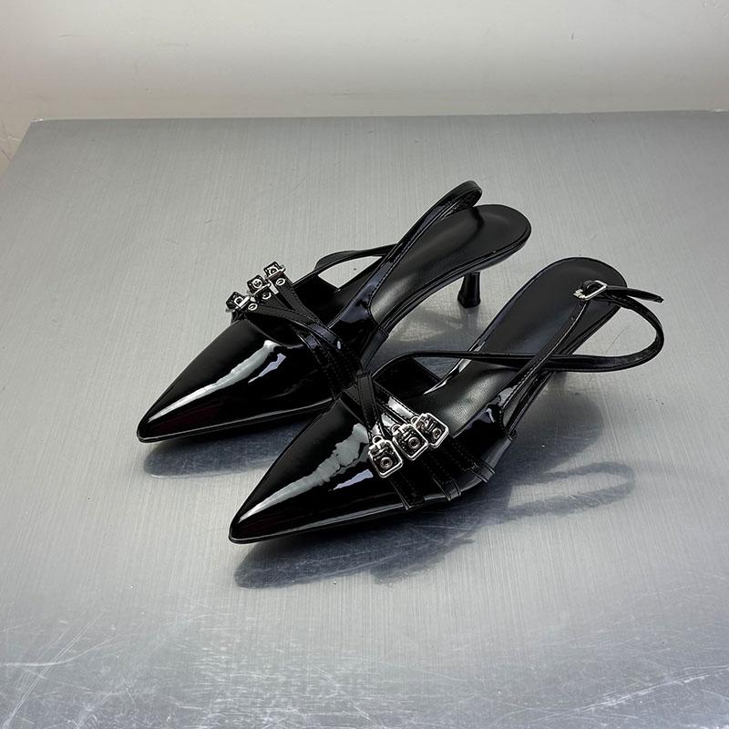 

Модные женские сандалии на среднем каблуке с пряжкой, большого размера 43, с острым носком, элегантные 35 чёрный