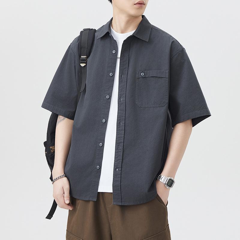 

New Summer Pure Cotton Short-sleeved Shirt for Men s Japanese Simple Light Business Shirt American Style 4XL серый
