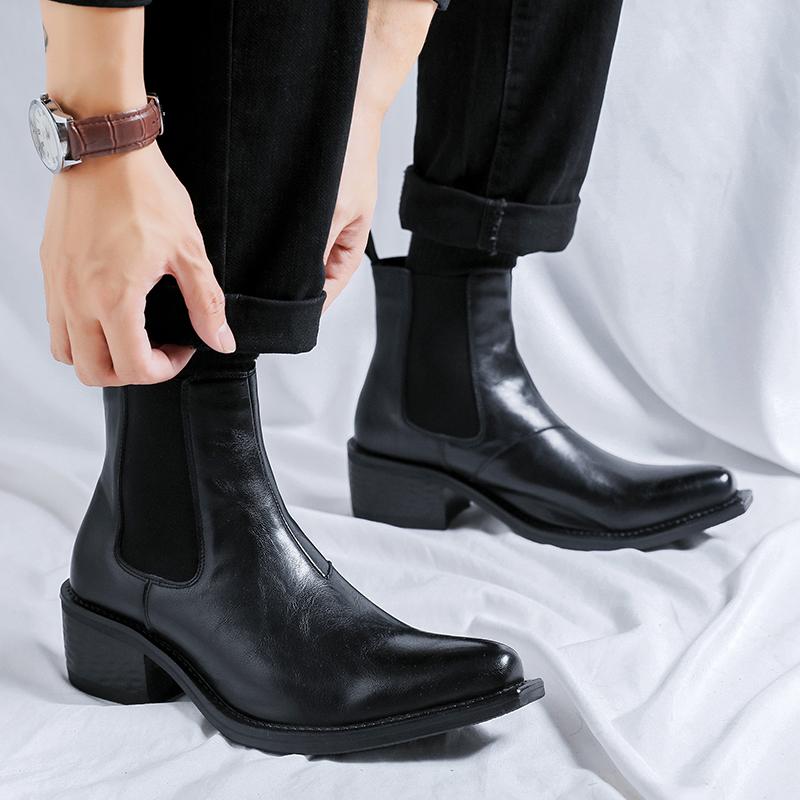 Fashion Brand British Style Business Boots Men Genuine Leather Chelsea Boots New Casual Leather Outdoor Office Shoes Big Size:38-46Boots
