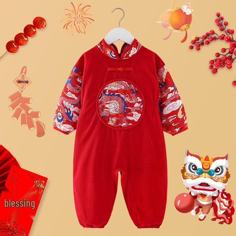 Children's Chinese-Style Corduroy Coverall: Waterproof, Dirt-Proof, Reversible Tang Suit Apron for Boys & Girls, Ideal for Autumn and Winter.