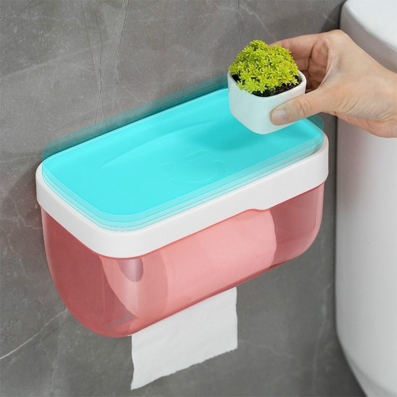 3 Colors Bathroom Toilet Paper Towel Holder Wall Mount Plastic WC Toilet Paper Holder with Storage Shelf Rack Paper Storage Box