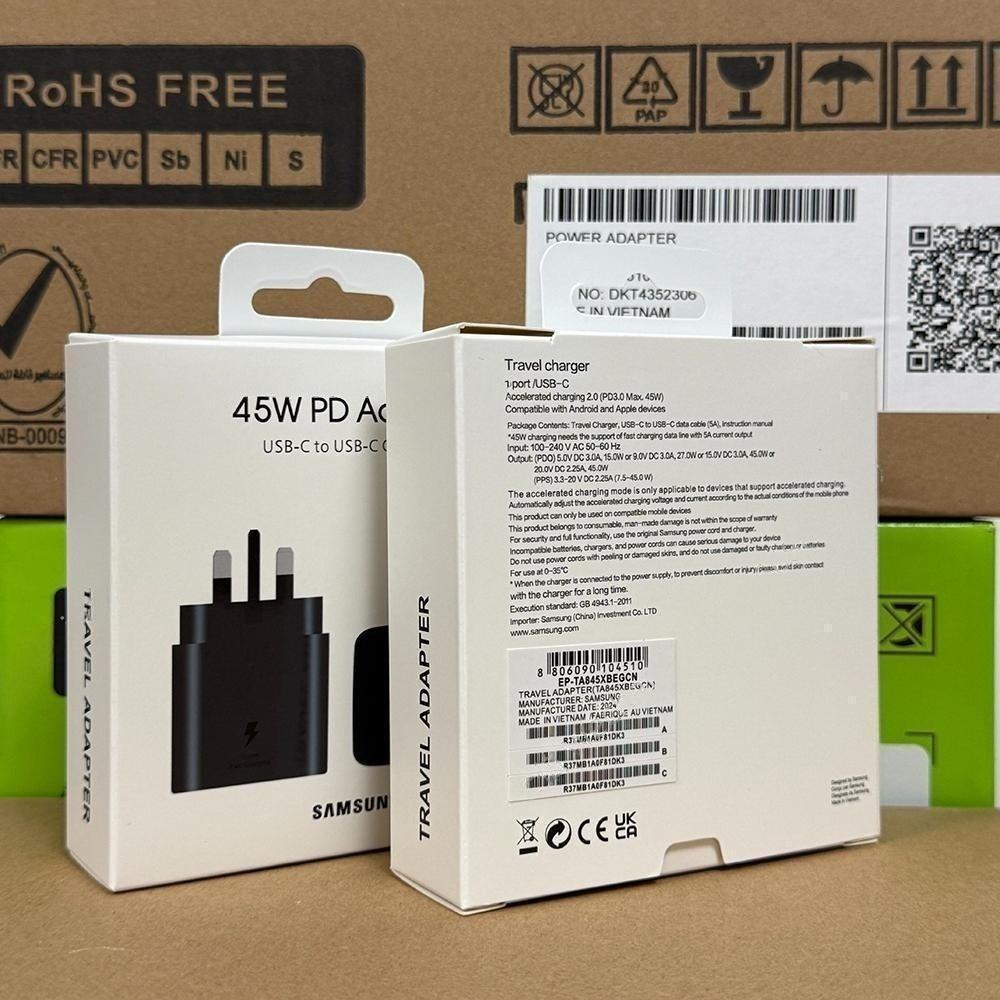 Samsung 45W PD Fast Charger Set (EP-TA845), UK Plug, 5A USB-C to USB-C Cable, Super Fast Charging for Galaxy Phones/Tablets