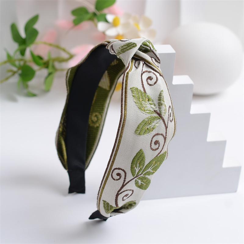 Pretty Boho Floral Embroidery Tape Headband for Lady Girls Shopping Party Headpiece Top Bow Knot Hairband for Women Head Wears