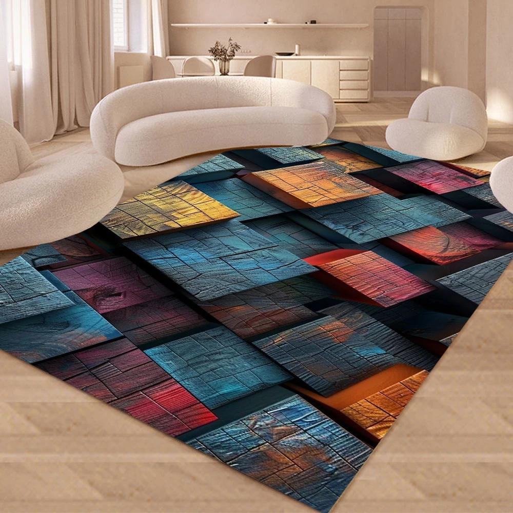Bunter Teppich mit Holzmaserung, individueller Teppich für Schlafzimmer, Wohnzimmer, Sofa, Dekoration, Kinderspiel, große Deko-Bodenmatte