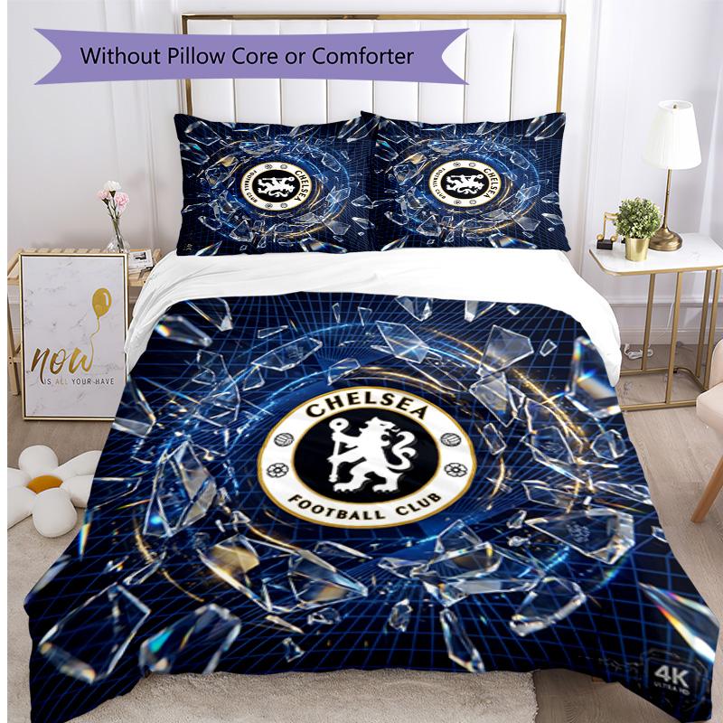 Set Lenzuola 3 Pezzi Stampato Chelsea FC Morbido Delicato sulla Pelle Lavabile Copripiumino e Federe Set Tutte le Stagioni Camera da Letto