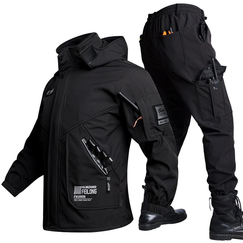 Wear-resistant Jacket Autumn And Winter Plus Velvet Cold Warmth Army Green Outdoor Overalls Suit Men's Water Jacket