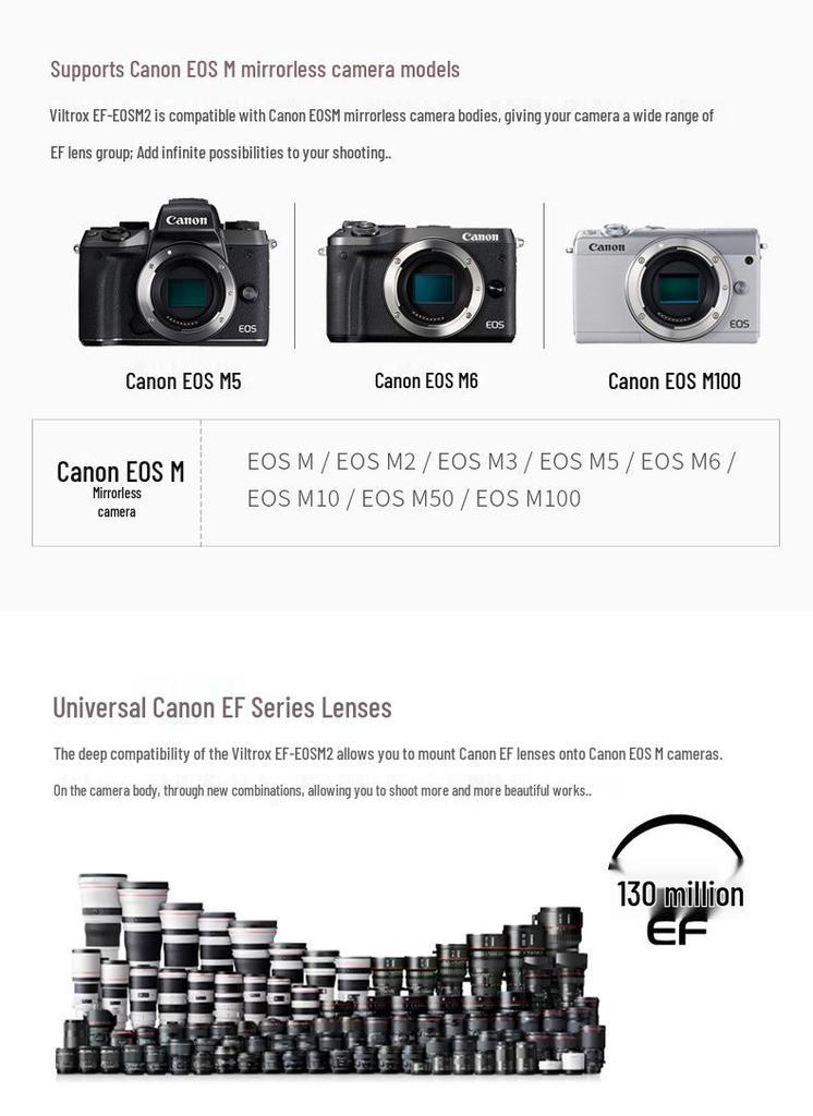 Viltrox EF-EOS M2 Adapter for Canon EF Lenses to EOS M Cameras (M6, M5, M50)