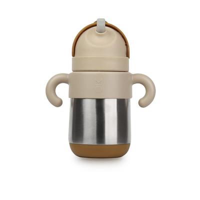 Melloware Baby Thermos with Stainless Steel for Boys and Matt Baby Gift Straw, 270ml, Insulated, Toddlers, Girls, Matt, Beige,