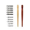 1pcs Stainless Steel Tip Calligraphy Pen Wooden Rod Signature Pen Multi-functional Dip Pen  Students