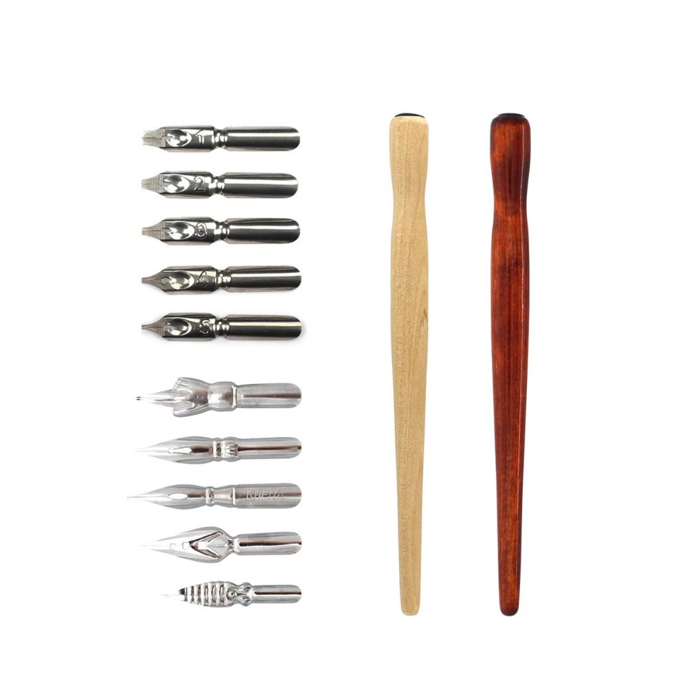 1pcs Stainless Steel Tip Calligraphy Pen Wooden Rod Signature Pen Multi-functional Dip Pen Students