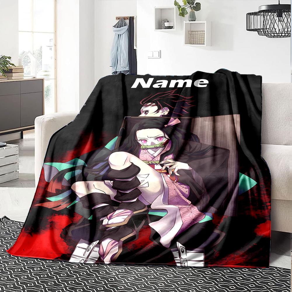 Custom Name Demon Slayer Theme Printed Blanket - Perfect for Couch, Bed, Travel & Outdoor Use | Machine Washable, Cozy & Durable.