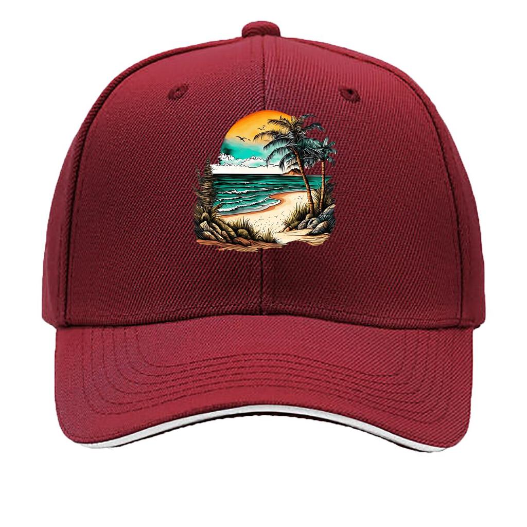 Beach Palm Sunset Graphic Sandwich Baseball Cap