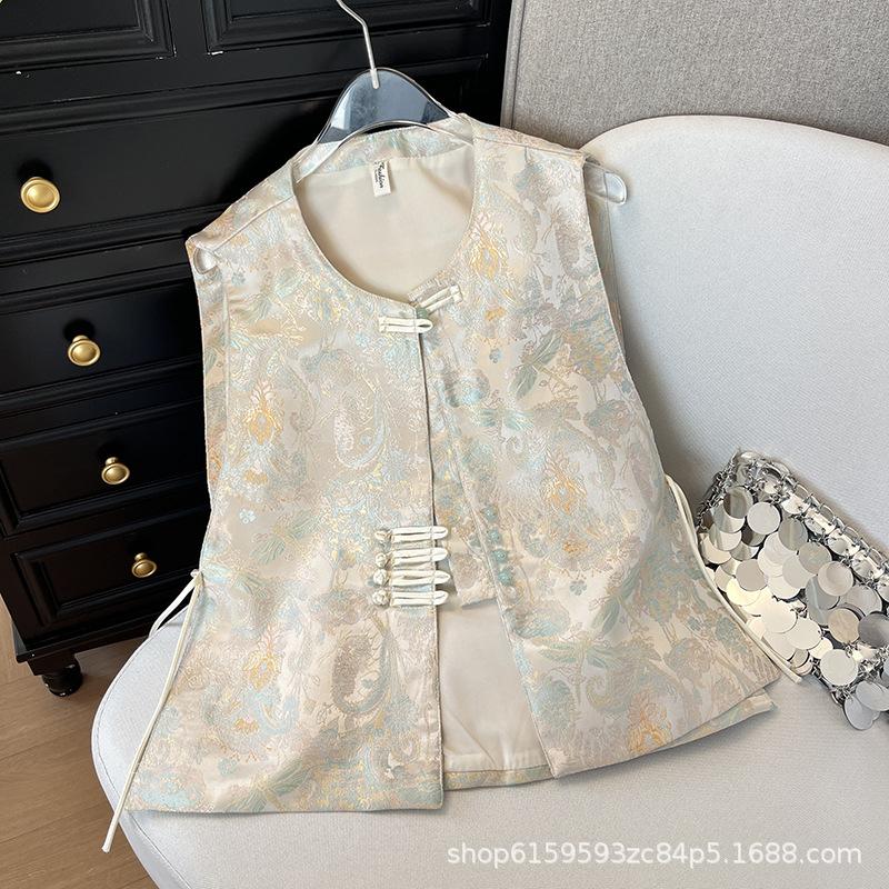 Jacquard improved cheongsam vest women fold in early spring wear vest top buckle vest outside