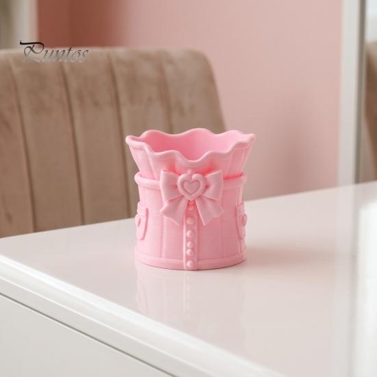 Pink Bow Stationery Holder Makeup Brush Holder, 3D Printed Desk Organizer, Cosmetic Brushes Container & Pen Storage Cup for Vanity Decoration