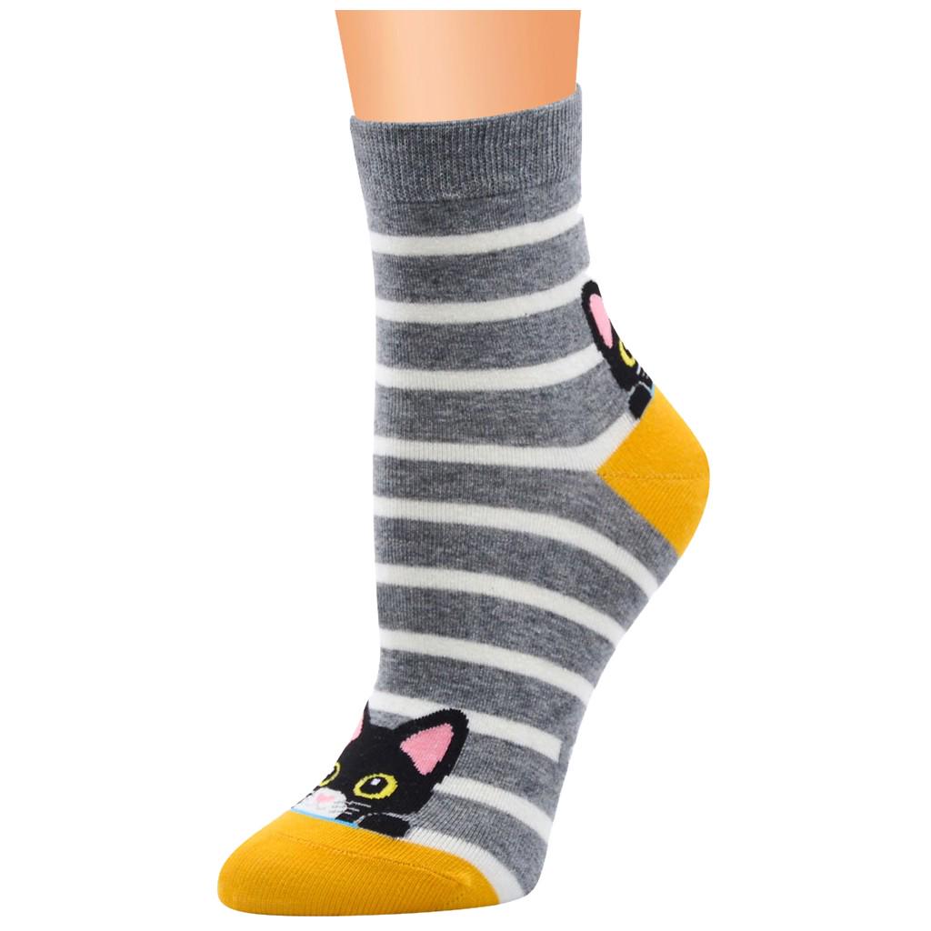 Lady Fashion Women Girls Stripe Cat Cotton Middle Tube Socks Stockings