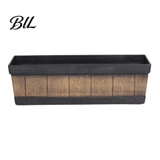 Long Flower Planter for Railings 18 Inch Rectangular Box, Imitation Wood Grain Window Box Planter, Plastic Vegetables Non Deformable Plant Basins