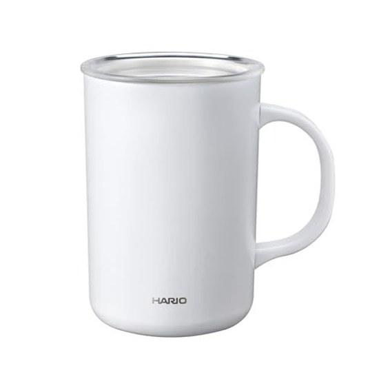 HARIO Ceramic Coating Vacuum Double-Walled Insulated Mug White 470ml Lid CMG-470-W