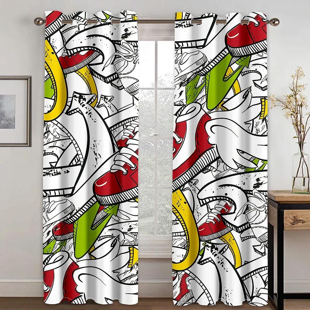 

Кроссовки, граффити, шторы на окна в спальню для подростков, для детей, напечатанная ткань для оформления окон в гостиной, 2 панели 50W130H(CM)X2PCS&HooK