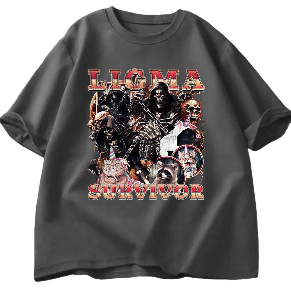 Ligma Survivor Fun Skeleton Fans Tshirt Summer Mens Womens Casual Cotton Tshirt Fashion Oversized Street Y2K Tshirt