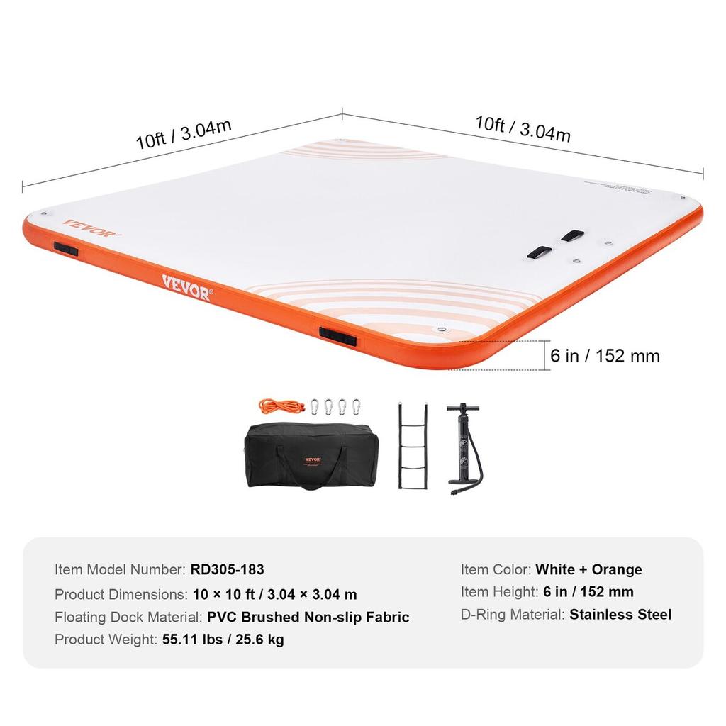 Inflatable Floating Dock 10x10FT Inflatable Dock Platform Mat with Ladder