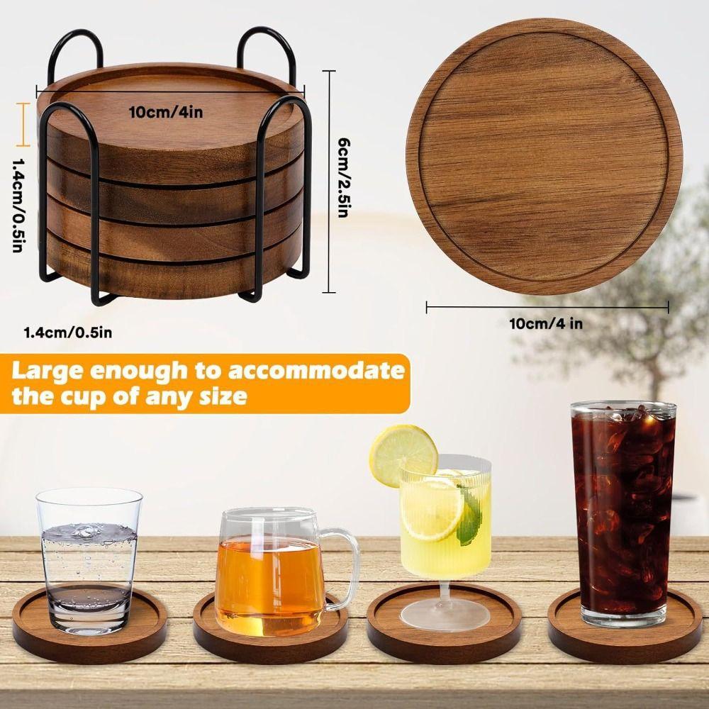 1/4/6Pcs Minimalist Wooden Coasters Natural Absorbent Modern Rustic Heat Insulation Pad with Bracket Eco-Friendly Table Mat Desk