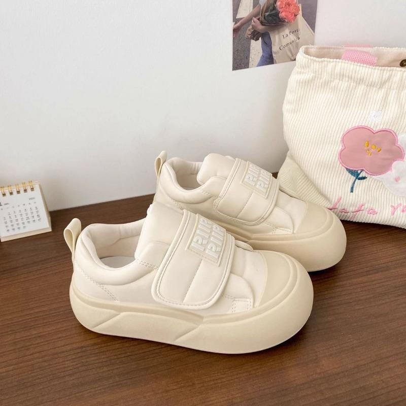 

Молочно-белые туфли на платформе, женские, уродливые, милые, осенние, новые, нишевые, на липучках, с большой головой, туфли для студентов 37