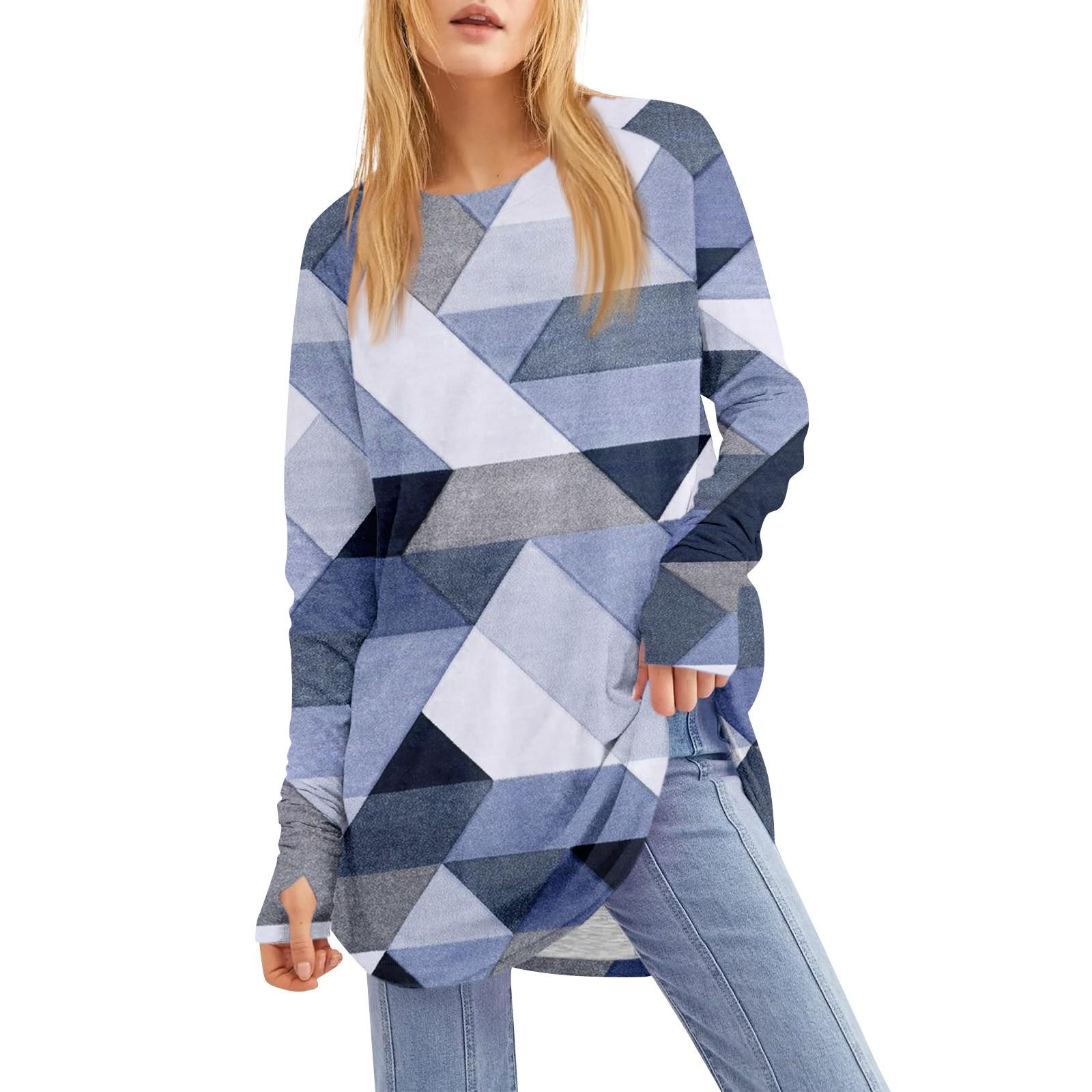 

Women s Printed Round Neck Loose Long Sleeve Medium Length Leaky Thumb T-shirt Top XXXL