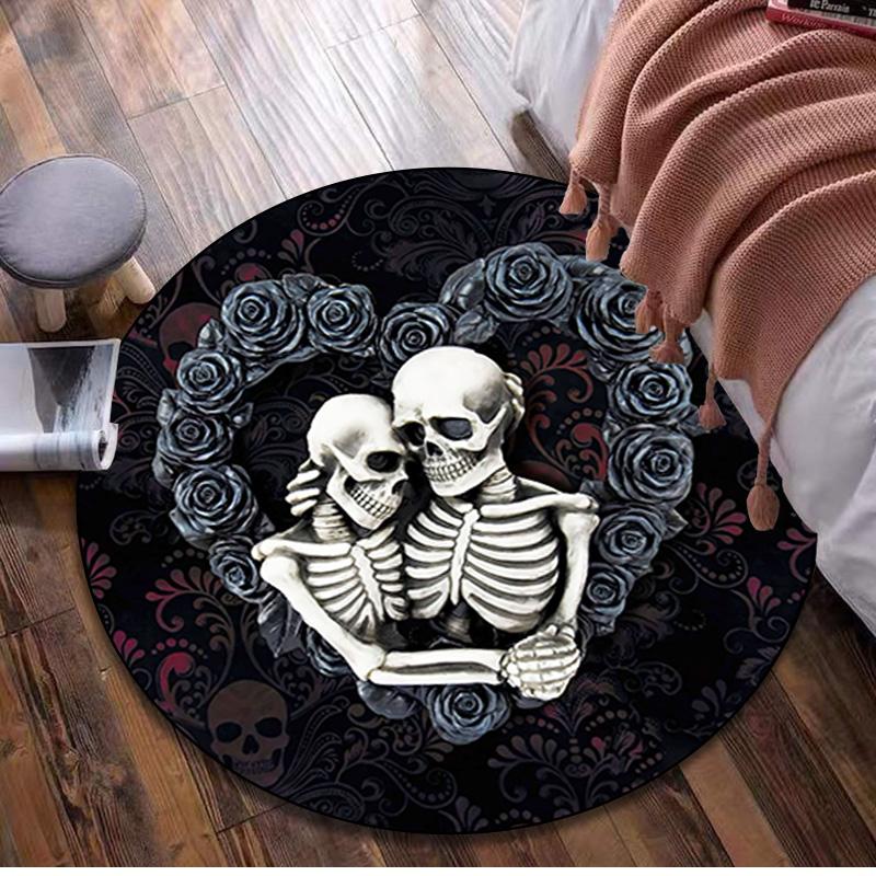 Gothic Skull Circular Rug Office Decorative Carpet For Living Room Bedroom Door Mat Floor Rug Computer Chair Area Rug