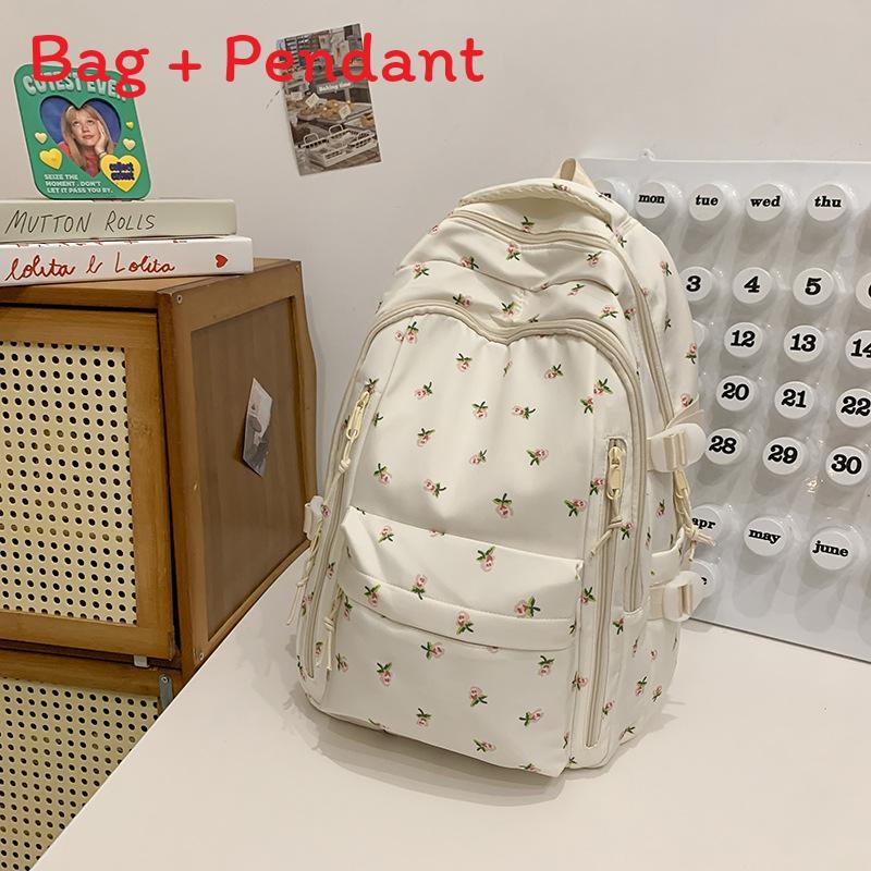 Stilfull Blomstret Ryggsekk For Jenter Nylon Skoleveske Med 14-tommers Laptop-oppbevaring