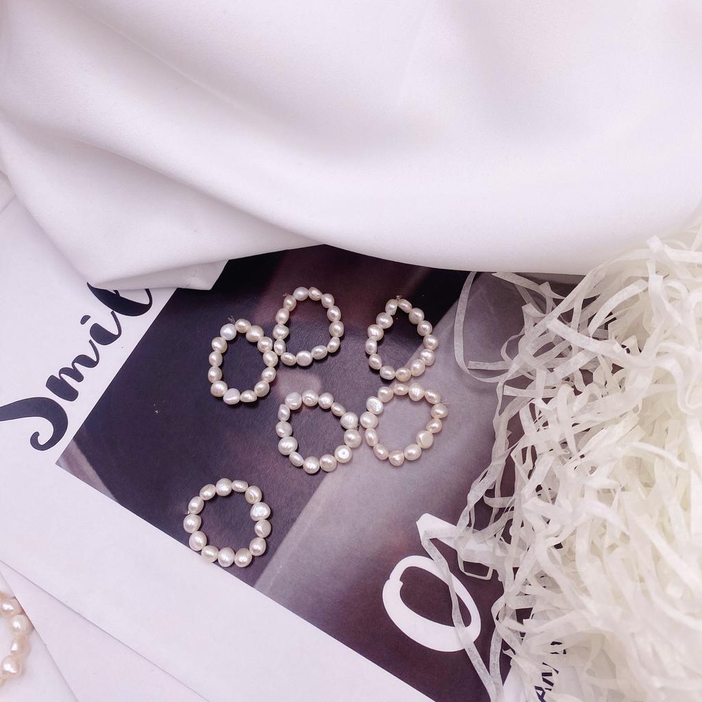 New freshwater pearl ring women's day irregular pearl tail ring women's fresh elastic rope beaded ring