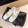 Cowhide Version, Cross-strap Soft-sided One-word Buckle Strap Heightened Round Head Bow Women's Autumn Mary Jane Shoes, Genuine Leather Single Shoes