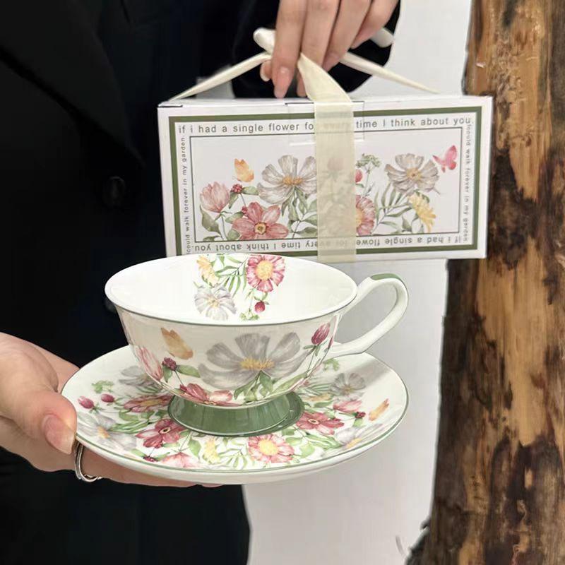 European Bone China Coffee Cup Set, Afternoon Tea Set, High-End Exquisite Ceramic, British Black Tea Cup And Saucer Set, Souvenir Gift