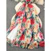 French Style Retro Print Tea Dress Women's Summer Gentle Waist Slim Looking Temperamental Fairy Ruffles Chiffon Dress