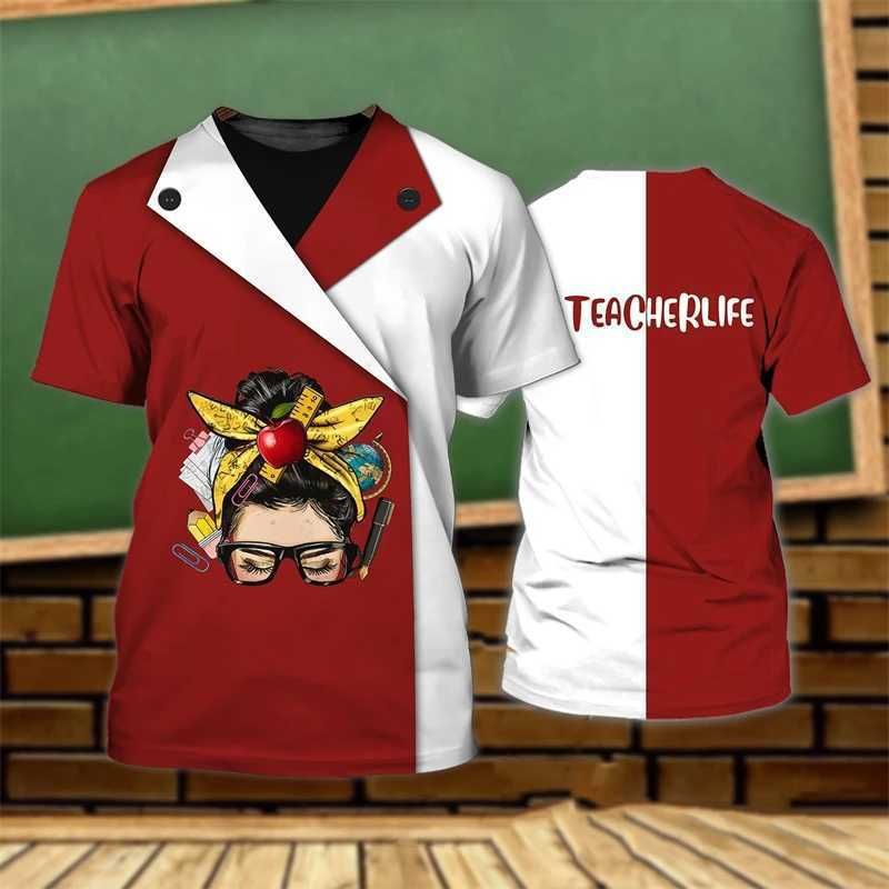 Sommer Rundhals 3D Lehrer-Themen Grafikdruck Top Modische Lässige Kurzarm Herren- und Damen-Unisex-T-Shirts