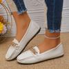 Fashion Women's Flat Shoes Autumn New Round Head Mid-mouth Metal Chain Anti-slip Wear-resistant Soft Bottom Low-top Shoes