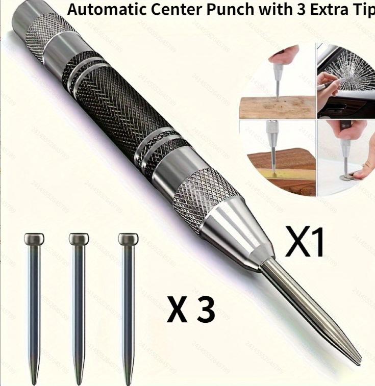 5" Heavy Duty Steel Automatic Center Punch with Adjustable Tension and Glass Breaker Tool