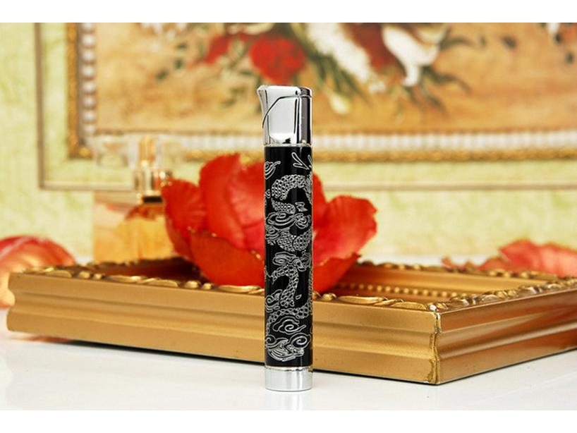 Exclusive Personalized Double-Plated Dragon Slim Round Lighter - Custom Open Flame for Ladies